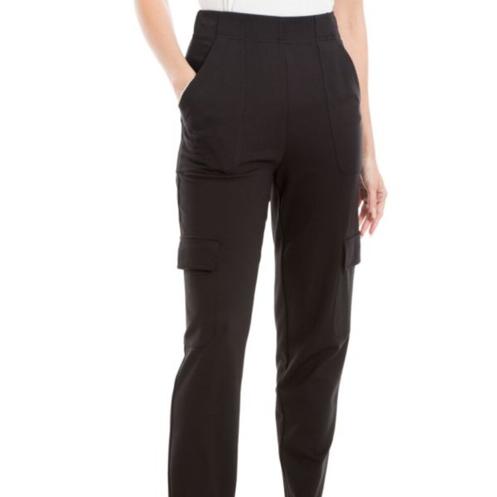 Max Studio Black Ponte Cargo Trousers Small Cropped Pull On Minimal Luxe
